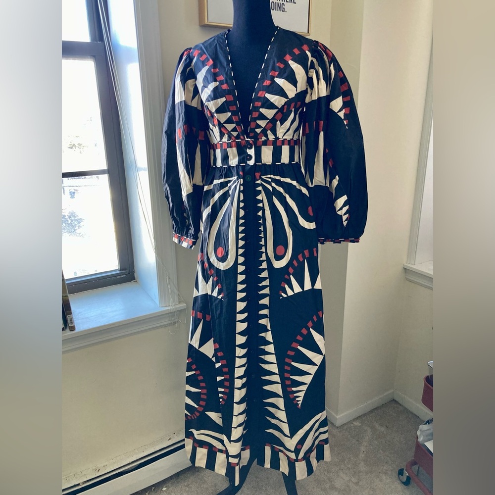 FARM Rio Black, White & Red Long Sleeve Maxi Dress